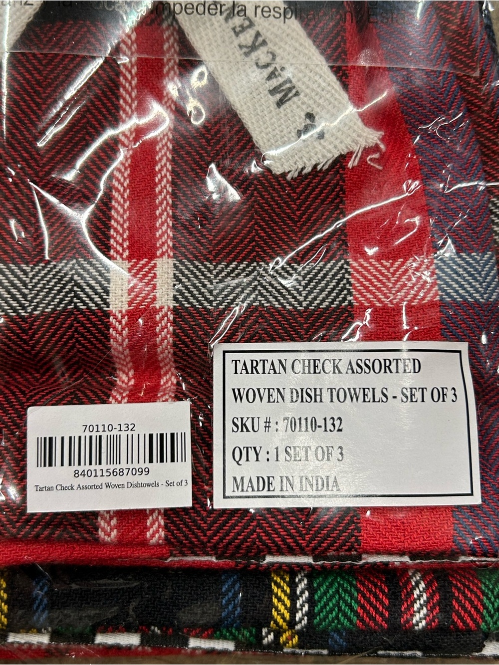 MacKenzie-Childs Tartan Check woven dish towels assorted set of 3 NIP - Picture 4 of 5